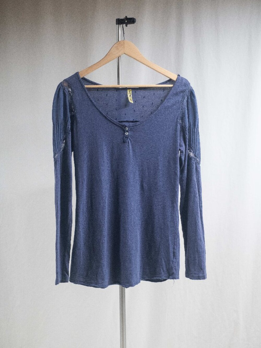 Free People Lace Inlay Henley Long Sleeve Layering Top Tee